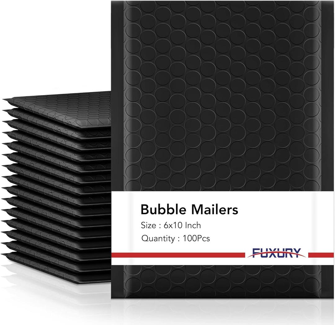 Fuxury Bubble Mailers 6x10" 100 Pack Black Padded Envelopes Usable Size 6x9" Thick Mailing Envelopes Bubble Opaque Padded Mailers Shipping Bags for Mailing Jewelry Makeup Small Business#0 (610" 100PC, Black)