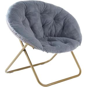 Sweetcrispy Comfy Saucer Chairs Folding Cozy Faux Fur Living Room Reading Lounge Chair with Soft Thick Padded Seat & Metal Frame Modern Style Bedroom Home for Kids Adults, X-Large - Grey