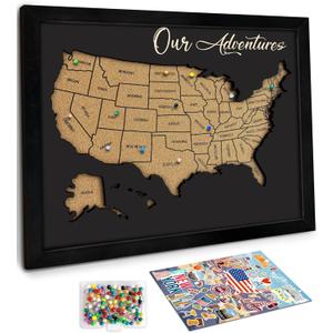 flinelife Cork Board Usa Travel Map With Pins, 13x11, Medium Size, Map of United States, Perfect For Couples and Families Gift