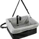 Deluxe Dog Car Seat Fits Pets up to 15lbs, Dog Booster Seat, Padded Cushioning, Adjustable Straps, Metal Frame Encasing, Installs in Seconds, Collapsible Canvas and Easy to Clean (Black-Grey)