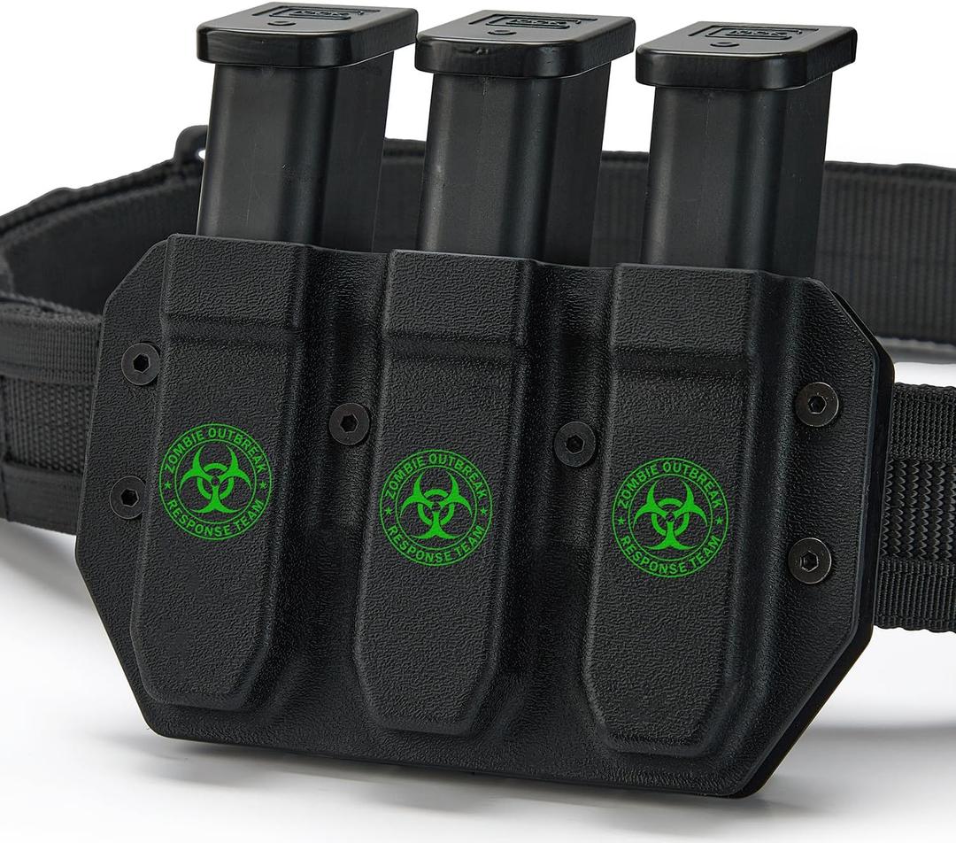 OWB Magazine Holster for 9MM .40 S&W Double-Stack Mags, Tactical Triple Mag Pouch - Belt-Only Adjustable Clip (Fits Up to 2.25" Belts)& Universal Retention Fit