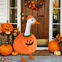 Halloween Pumpkin Goose Outfit, Porch Goose Outfits Yard Lawn Geese Statue Costume Clothes 23" Plastic Geese Duck Clothing Hat Set for Outdoor Patio Garden Decorations