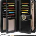 SENDEFN Wallets for Women Leather Credit Card Holder with RFID Blocking Large Capacity Wristlet (1-wax-black)