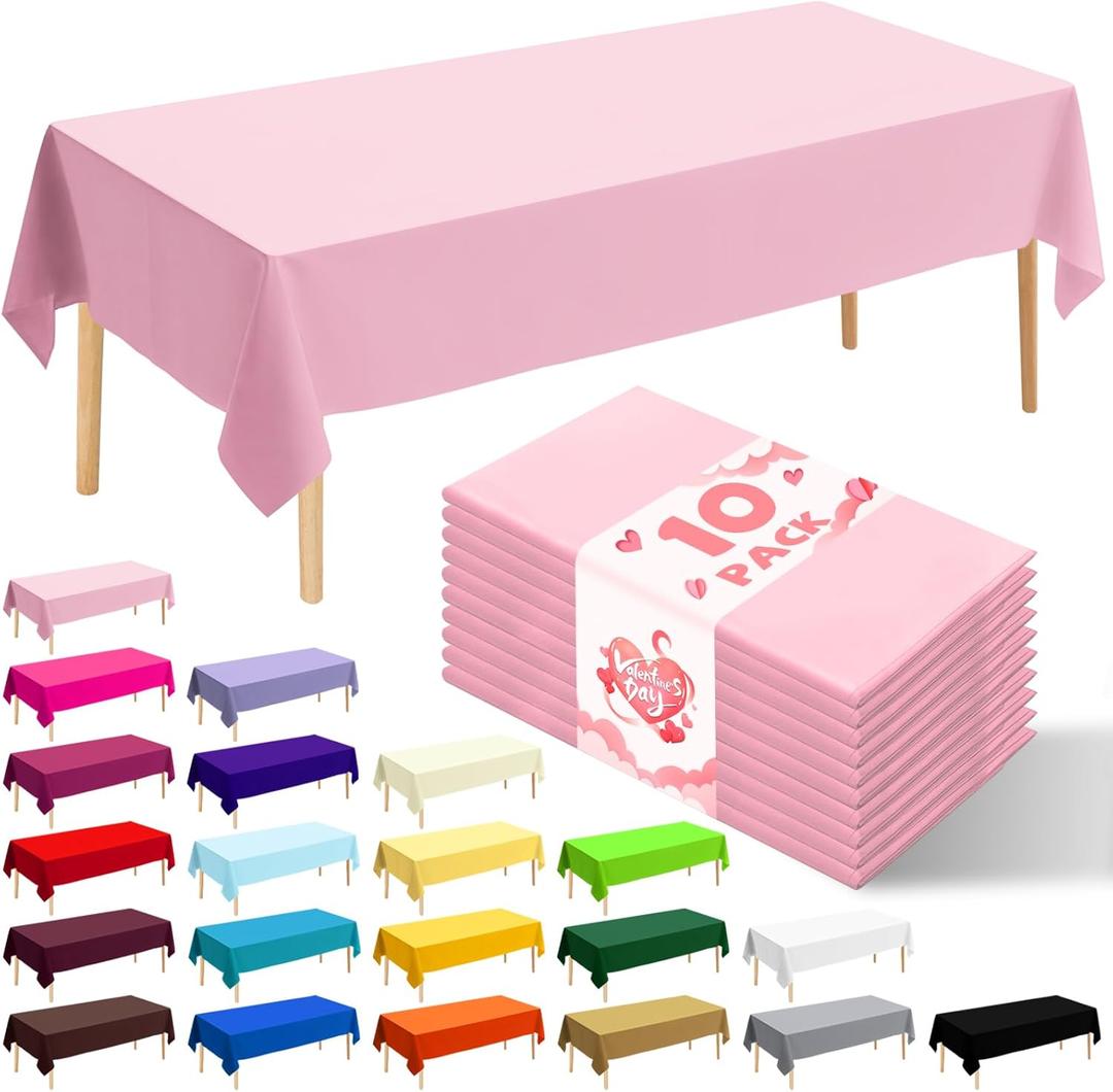 2 x 10 Pack Premium Disposable Plastic Tablecloth 54" X 108" Rectangle Table Cover for Birthdays Weddings Christmas Anniversary Buffet Table (Pink)