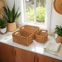 GIB Woven Storage Baskets for Organizing, Plastic Wicker Storage Baskets for Shelves, Waterproof Rectangular Storage Bins Organizers for Closet Pantry Table, Set of 3, Brown