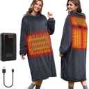 Wearable Heated Blanket Hoodie with 16000 mAh Battery,Cordless Heating Throw,Electric Shawl Robe with Sleeves,Gift for Family