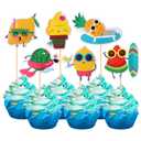 36 PCS Tropical Beach Luau Cupcake Toppers Fruit Watermelon Pineapple Ice Cream Lemon Cupcake Picks for Summer Hawaiian Luau Tropical Aloha Beach Theme Birthday Party Cake Decorations Supplies