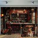 10 x 6.5 ft Western Cowboy Bar Backdrops Nightclub Pub Bar Counter Backdrop Whisky Wine Drinks Alcohol Cafe Restaurant Drink Shelf Background Wallpaper Bar Theme Party Decor Photo Props