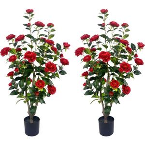 Artificial Camellia Tree 3.4ft Fake Trees pseudophyte (2, red)