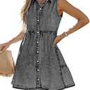 LookbookStore Denim Dress for Women Sleeveless Babydoll Button Down Short Jean Dresses Cute Summer L