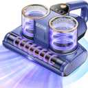 Mattress Vacuum Cleaner, 16kPa Bed Vacuum Cleaner with 253.7nm UV-C Light, Ultrasonic & 140 Heating, Dual Cup & Widen Suction Port Handheld Vacuums for Bed, Sofa, Couch, Crib (500W, Corded) (Bluish Purple)