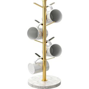 Gypie Gold Mug Holder Tree with Marble Base, 8 Hooks Coffee Cups Holder Stand, New Upgrad Stable Removable Mug Rack for Kitchen Cafe