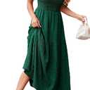 dowerme Womens Summer Dresses 2026 Casual Puff Short Sleeve Crewneck Smocked Flowy Ruffle Boho Beach Party Maxi Sundress, Medium