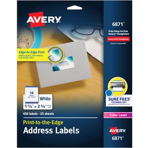 Avery Print-to-The-Edge Printable Address Labels with Sure Feed, 1-1/4" x 2-3/8", White, 450 Blank Mailing Labels (06871) (Laser)