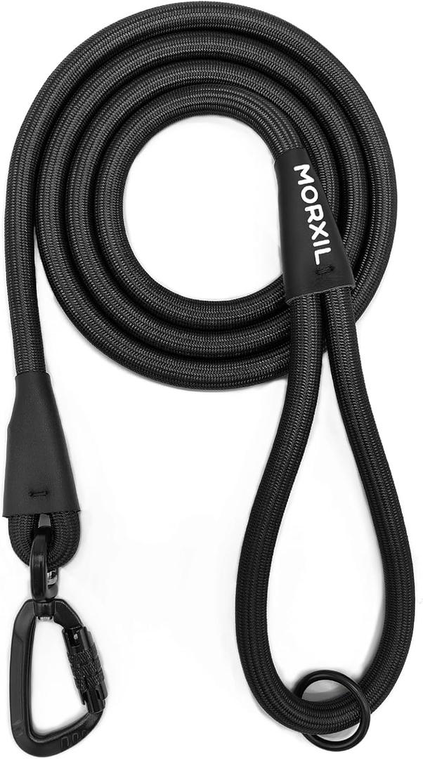 Rope Dog Leash, 6 Foot Heavy Duty Dog Leash with Aviation Aluminum Auto Locking Carabiner, Strong Nylon Pet Lead for Small, Medium, Large Dogs, Black