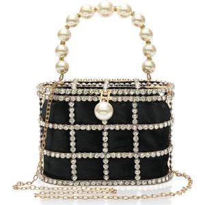 CARIEDO Evening Handbag Women Clutch Purses with Pearl Diamonds for Wedding Prom Birthday Party Dinner Accessories | with Pearl Diamonds, for Wedding, Prom, Birthday Party, Dinner, Accessories (Black)