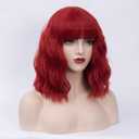 14" Short Dark Red Curly Wig For Women Girls Heat Resistant Fiber Wigs Halloween Cosplay Daily Party+Cap (Dark Red)