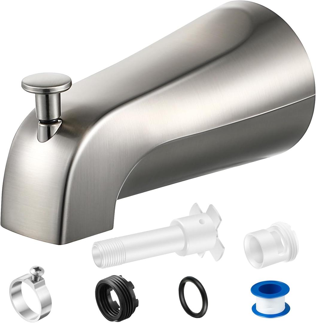 Enhon Tub Spout, Universal Fits 1/2'' Copper Pipe, 1/2'' IPS and 3/4'' IPS, Bathroom Bathtub Tub Faucet Replacement with Adapters(with Diverter,Brushed Nickel)