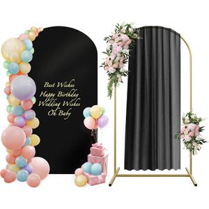 Wedding Arch Backdrop Stand and Arch Cover 6ft, Metal Arch Stand and Cover Set with 100 Party Multi-Colored Balloons for Birthday Party Wedding Ceremony Bridal Baby Shower Event Decor, 6ft*2.6ft, Black