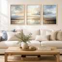 Framed Modern Abstract Coastal Oil Painting Wall Art Set of 3, 16x24 In