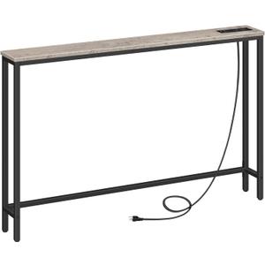HOOBRO 47.2" Skinny Console Table with Power Outlets, 5.9" Behind Couch Table with Charging Station, Narrow Sofa Table, Long Entryway Table for Living Room, Hallway, Foyer, Greige BG15XG01G1, 47.2"L x 5.9"W x 31.5"H