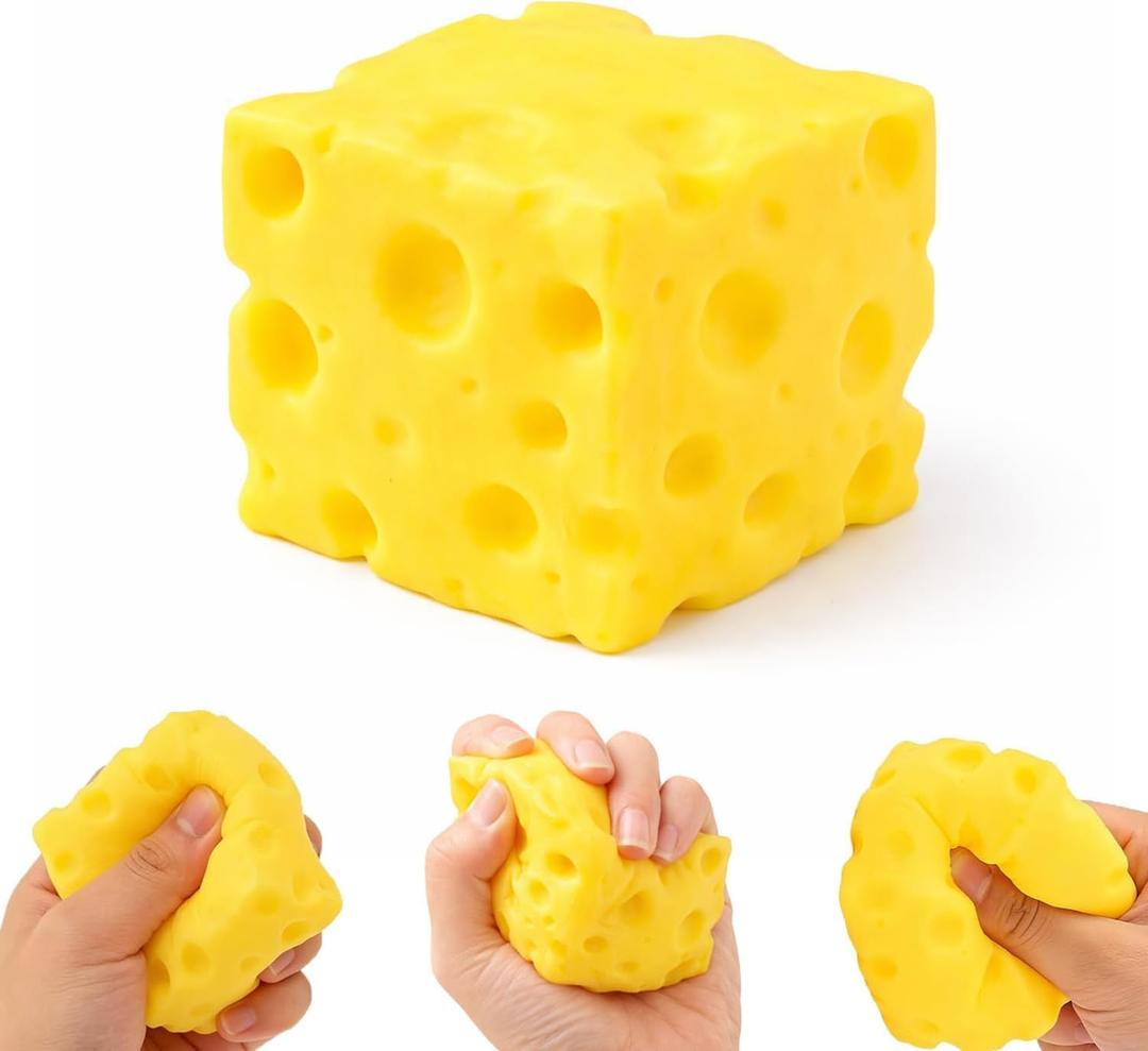 3 x Cheese Squishy Squeeze Toy, Cheese Block Stress Relief Fidget Toy, Novelty Hand Therapy Toy for Anxiety Relief & Office Use, Stocking Stuffer Gift