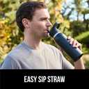 GORILLA GRIP Insulated Stainless Steel Water Bottle with Straw, Leak Proof BPA-Free Reusable Travel Bottles for Sports, School, Keep Drinks Cold, Dent Resistant Tumbler, Dishwasher Safe, 24 oz, Black