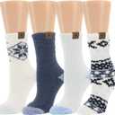 BEARPAW 4 Pair Pack Cozy Super Soft Lounge Socks Multi Pattern Crew Socks (One Size, Blue Nights)