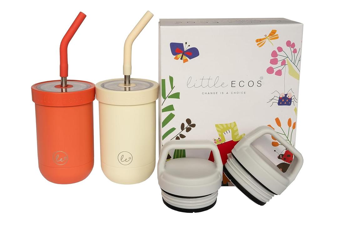 Toddler Straw Cups Spill Proof | Set Of 2 Stainless Steel Baby Straw Sippy Cups For Toddlers 2+ 3+ Year Old | Insulated Kids Cup Tumblers | Best Training Cups For Toddlers 1-3 (Beige,Salmon)
