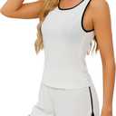 YYA White Summer Pajamas for Women set Ribbed Pajama Short Set Color Block Tank&Shorts Loungewear Sleepwear M