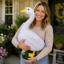 Large Porch Goose Statue 23 inch with magenetic Wig Resin