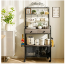 Coffee Bar Cabinet with Storage, Coffee Cart with Wheels, Coffee Station with Coffee Bar Sign and Mug Hook, Corner Coffee Bar Table with Drawer, Bakers Rack for Kitchen Dining Room Living Room Nook