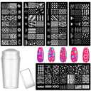 5pcs Nail Stamp with Nail Stamper and Scraper, Heart Geometry Nail Stamping Plates Nail Art Stamp French Tip Stamps Tool Nail Stencils Template for DIY Nail Art Accessories