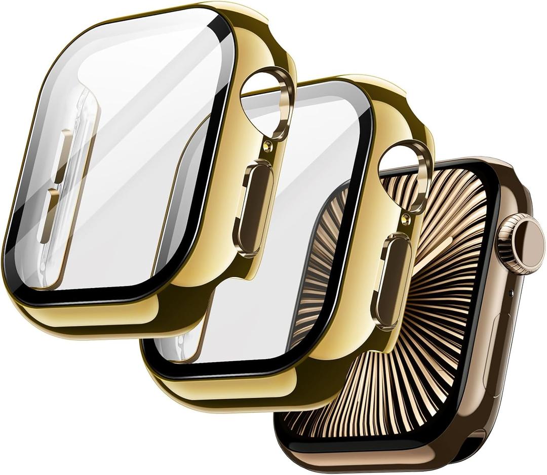 JETech Plated Case with Screen Protector for Apple Watch Series 11/10 42mm, Metallic Luster Design, Overall Protective Cover, Built-in Tempered Glass Film High Sensitivity, 2 Pack (Gold)