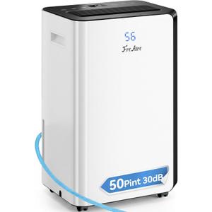 FreAire 54Pint Dehumidifier for 4500Sq.Ft, Compressor Dehumidifiers for Home, Front Humidity Value Display&Quiet Dehumidifier for Basement, Bedroom, Bathroom, with Drain Hose, 1.13 Gallon Water Tank