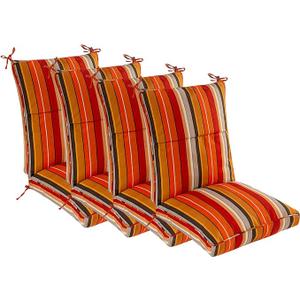 Set of 4 Outdoor Dining Chair Cushions, Comfort Patio Seating Cushions, 44 x21x4.5 inch, Single Welt and Zipper (Orange and Red Stripes)