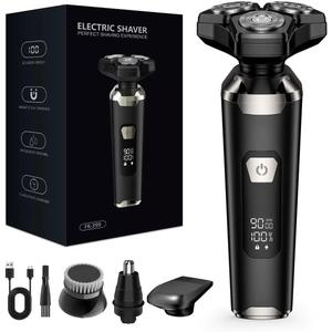 4-in-1 Electric Razor for Men, Magnetic Floating Heads, LED Display, IPX7 Waterproof, Travel Lock & Nose Trimmer - Complete Grooming Kit Gift Set