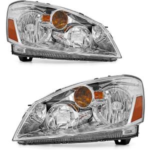 for 2005-2006 Nissan Altima Headlights Assembly Chrome Pair | OE 26060ZB525/26010ZB525, Halogen, W/O bulbs, amber reflector, IP67 Waterproof, Plug & Play