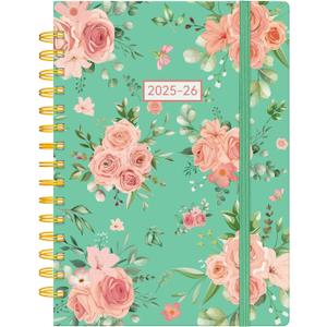Planner 2025-2026, Academic Planners from Jul.2025-Jun.2026, 2025-2026 Weekly and Monthly Planner Spiral Bound, AIMPEAK Daily Planners for Women, Monthly Tabs, Inner Pocket, Green Floral, 8.5"x6"