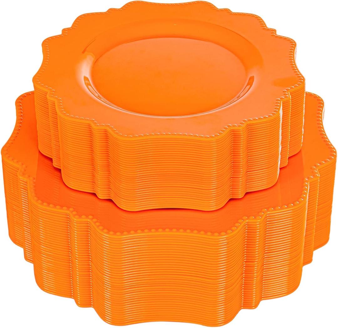COLOSUS 60 pcs Orange Plastic Plates -Thanksgiving Plastic Plates for Party include 30 Dinner Plate and 30 Dessert/Salad Plate for Wedding,Party,Anniversary,Daily Use