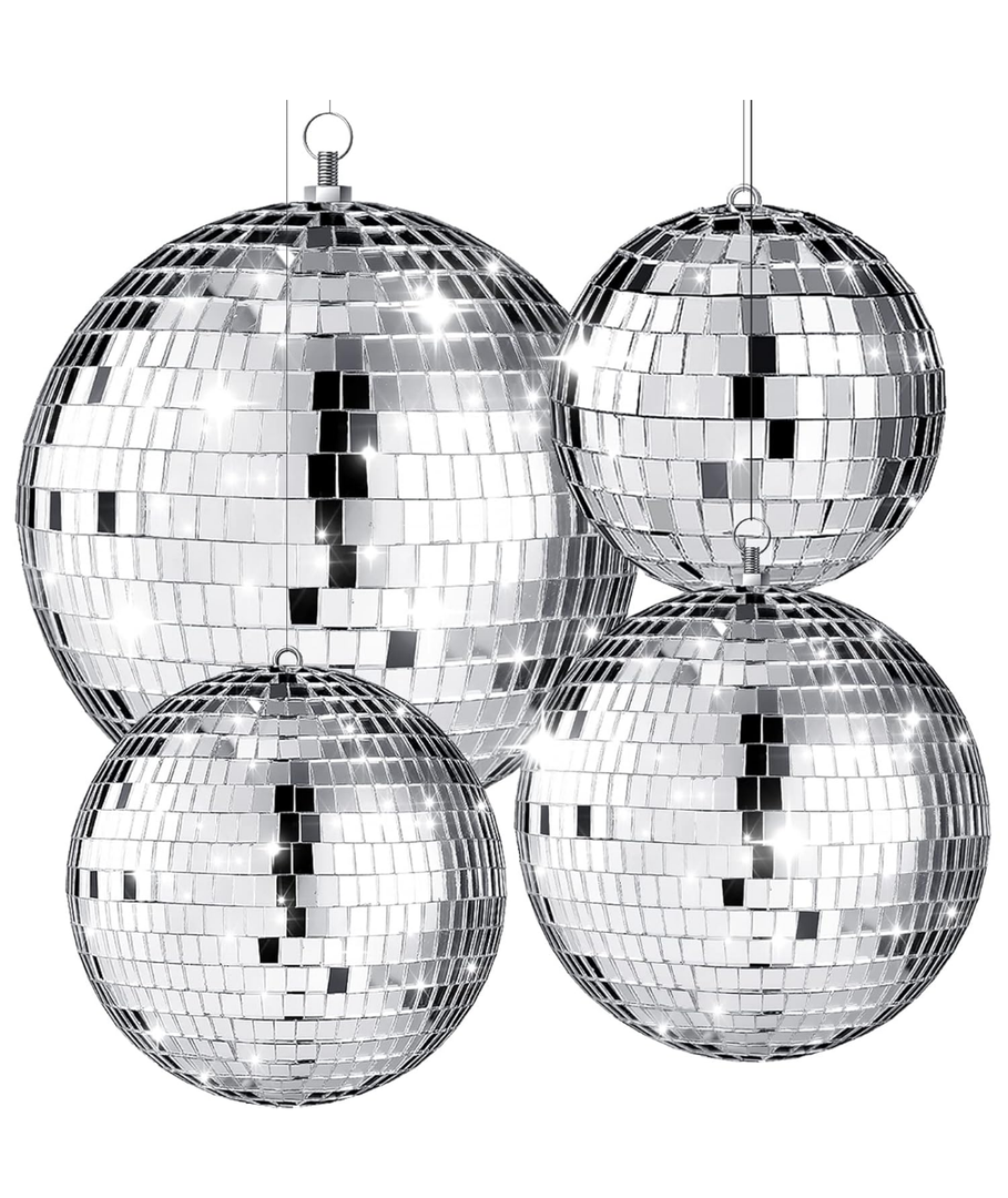 4 pack Large Disco Ball Silver Hanging Disco Balls Reflective Mirror Ball Ornament for Party Holiday Wedding Dance and Music Festivals Decor Club Stage Props