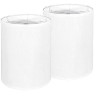 Tall Lamp Shades Set of 2, 10" Top X 10" Bottom X 13" High Large Drum Lampshades for Table Lamps Floor Lamp, White Line Fabric Lamp Shades, Easy Assembly Replacement Lampshades