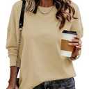 CNFUFEN womens sweatshirt solid color long sleeve oversized crewneck sweatshirts for women fashion fall clothes 2025 womans clothing pullover lightweight casual cute vintage tops beige XL
