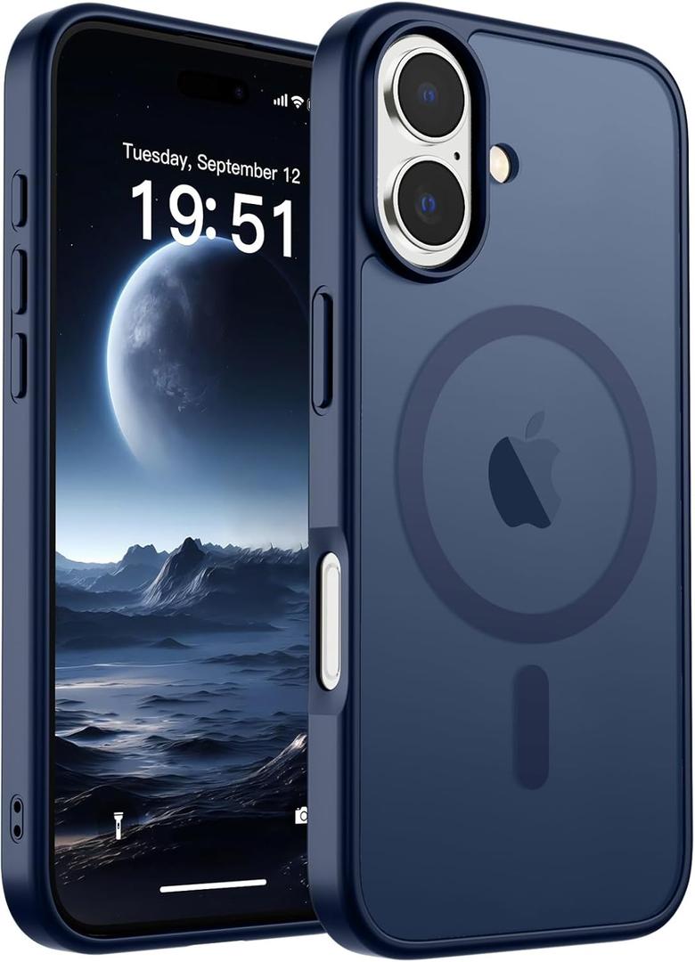 SUPFINE Magnetic for iPhone 17 Case (Compatible with MagSafe)(Military Grade Drop Protection) Translucent Matte Shockproof with Anti-Fingerprint Phone Cover,Dark Blue