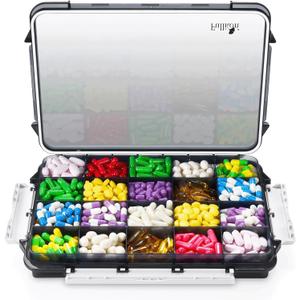 Fullicon Extra Large Pill Organizer with Moisture Proof Design, Travel Jumbo Pill Box with 20 Compartment, Supplement Organizer for Vitamins with 3 Secured Buckles (Black)