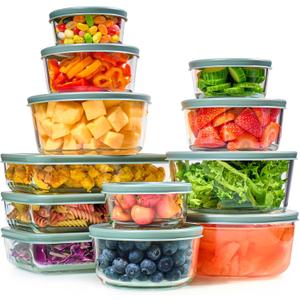 24pc Set Glass Food Storage Containers & Bowls with Airtight Lids - Leakproof BPA-Free Meal Prep Airtight Stackable Lunch Boxes, Kitchen Pantry & Storage Organizers - Microwave Freezer Dishwasher Safe