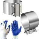 5 Inch Exhaust Clamp Butt Joint Band Clamp Muffler Clamp Sleeve Coupler Stainless Steel 2pcs for Muffler Exhaust Pipe Elbow and Exhaust Tubing Connection (5 inch Butt Joint Clamps-2pcs)