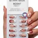 BTArtbox French Tips Press On Nails - Blood Drip, Bloody Short Almond Halloween Press On Nails with Glue for Women, Soft Gel Glue On Nails in 16 Sizes - 32 Stick On Nails Kit