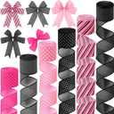 Janinka 6 Rolls Christmas Ribbons Wired Mouse Themed 2 Inch 30 Yard Black Pink Dot Craft Ribbon for Gift Wrapping Wreath Bows Home Birthday Crafts Party Decor Christmas Tree