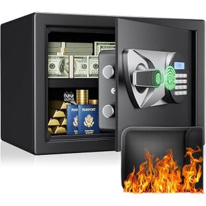 BlackSmith Home Biometric Safe 1.0 Cub - Fingerprint Recognition Box With Keys, Keypad Lock, LCD Display, Dual Alarm System - Wall Mount Cabinet for Jewelry and Valuables, Black